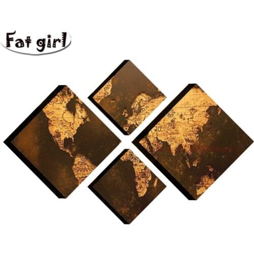 Large Retro Golden World Map Poster 5D Diamond Painting Cross Stitch Diy Embroidery Full Square Round Drill Mosaic Home Decor