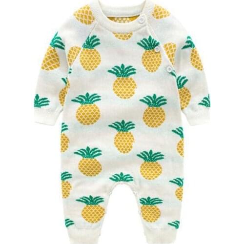 Spring Infant Baby Girls Pineapple Printing Rompers Autumn Long Sleeve Rompers Newborn Cute Baby Girls Knit Rompers Clothes