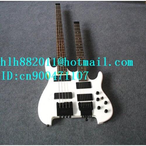Free shipping double neck healess electric bass and guitar in white with rosewood fingerboard +foam box