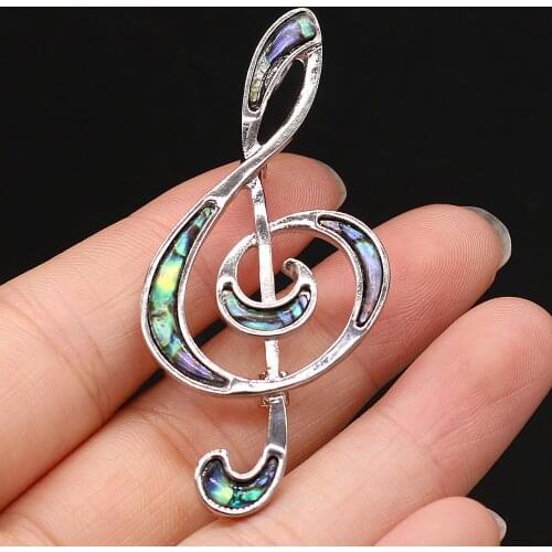 Hot Sale Natural Shell Brooches Musical Note Shape Alloy Pins for Women Party Weddings Costume Coat Accessories Jewelry 28x6mm