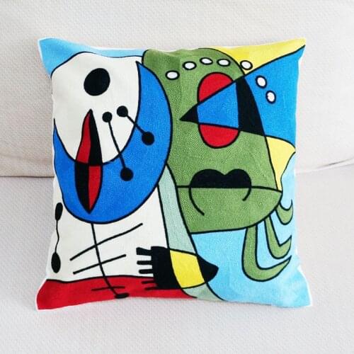 Canvas Moon People Abstract Embroidered Square Pillow Case Cushion Cover Sofa Chair Cushion Case 45x45cm Without Stuffing