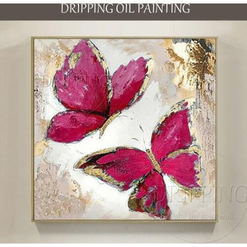 Pure Hand-painted Wall Picture Abstract Butterfly with Gold Foil Painting on Canvas Modern Wall Picture Butterfly Oil Painting
