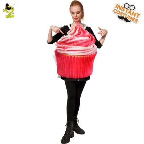Unisex Ice Cream Cupcake Jumpsuit with Double Sided Strawberry and Vanilla Cupcake Costumes for Carnival Cosplay Party Fancy Set