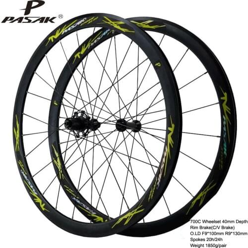 Pasak 700C Road Bike Wheelset 40mm Depth Rim C V Brake F9x100 R9X130mm Aluminium Alloy Double Layer Spoke 20h 24h Flange 80mm