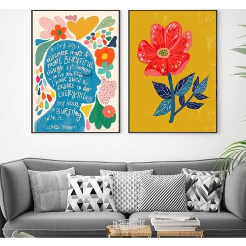 Colorful Flower Inspirational Wall Art Canvas Painting Nordic Posters and Prints Wall Pictures for Living Bedroom Decoration