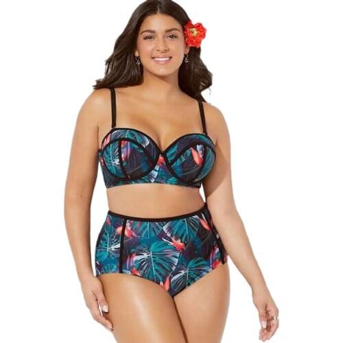 2021 Push Up Bikini Set Large Size 2XL 3XL Womens Swimming Suit High Waisted Printed Underwired Swimwear Big Beachwear Biquini