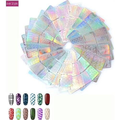Laser Hollow Stencil Stickers Nail Vinyls Transfer Tips Guide Template Heart Star Fish Design Random Pattern