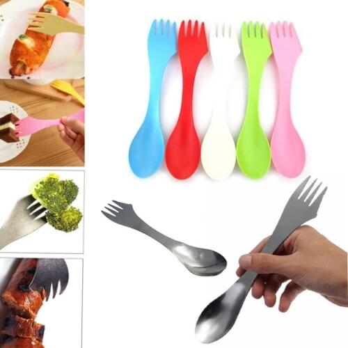 3 In 1 Spoon Fork Cutter Travel Camping Hiking Picnic Utensils Plastic Spork Combo Travelling Gadget Cutlery Tableware 1pc