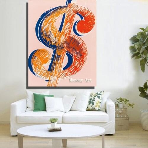 Best art handpainted Orange Paper Dollar oil painting by Andy Warhol Art on canvas for Living Room restaurant home decoration