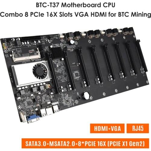 BTC-T37 Mining Motherboard CPU Set 8 PCIe 16X Miner Video Card Slot DDR3 Memory Adapter VGA Interface ATX 24PIN for BTC Mining