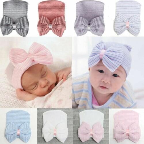 Lovely Newborn Baby Infant Girls Beanies Toddler Comfy Bowknot Hospital Cap Beanie Hat