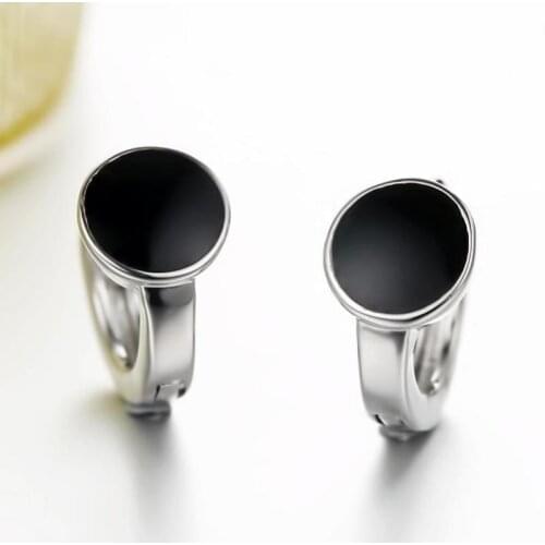 Trendy Silver 925 Earrings For Men Jewelry Girls Party Accessories Charm Black Hoop Earrings For Male Jewelry Boyfriend Gift
