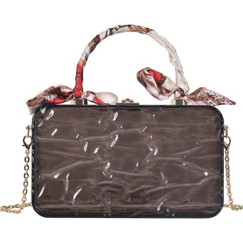 Trendy Silk Scarf Acrylic Box Party Clutch Bag Shoulder Chain Bag for Women 2021 Small Crossbody Bag Ladies Purses and Handbags
