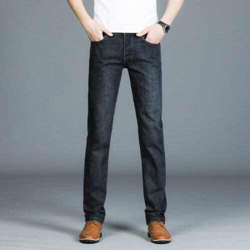 2021 New Spring Autumn Mens Smart Jeans Business Fashion Straight Regular gray Stretch Denim Trousers Classic Men Plus Size