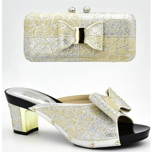 New Arrival Italian Matching Shoe and Bag Set for Wedding Block Heel Shoes Nigerian Women Party Pumps Slip on Elegant Shoes
