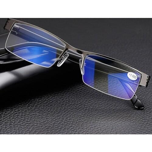 Reading Glasses Anti Radiation Half Rim Computer Readers Metal Glasses Business Style for Men Women