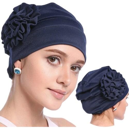 Gift For Muslim Women Inner Hijabs Soft Elastic Flower Headscarf Hats Solid Cotton Breathable Islam Arab Head Wrap Turban Caps