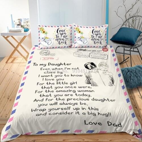 Drop Ship Quilt Duvet Cover Set A Letter from Mother to Daughter Son Printed Bedding Set Bedroom Monther Days Gifts