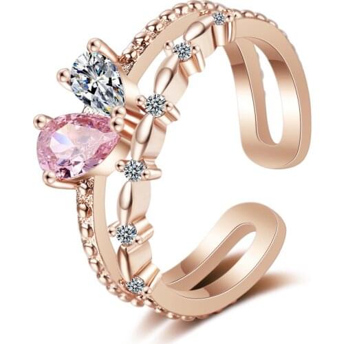 Luxury Female Pink Stone Ring Fashion 925 Sterling Silver Wedding Jewelry Crystal Promise Engagement Rings For Women