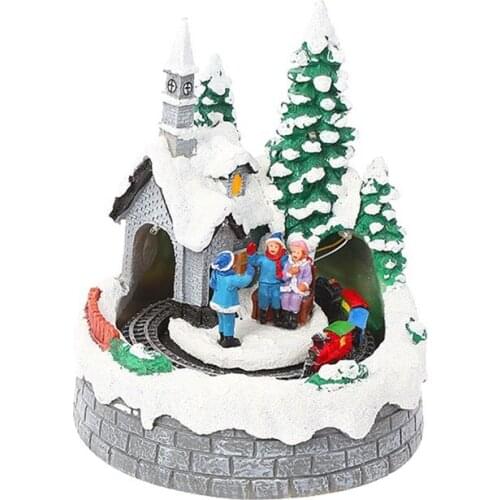 Christmas Snow House Village Xmas Steam Train Christmas Gift Home Decor Luminous House Decoration Ornaments