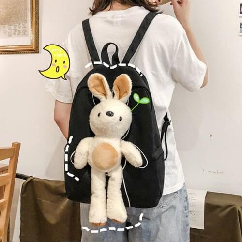 Cute Women Backpack for School Teenagers Girl Cute plush Rabbit toy Backpack Female School Bag Ladies Mochilas 2020 new designer