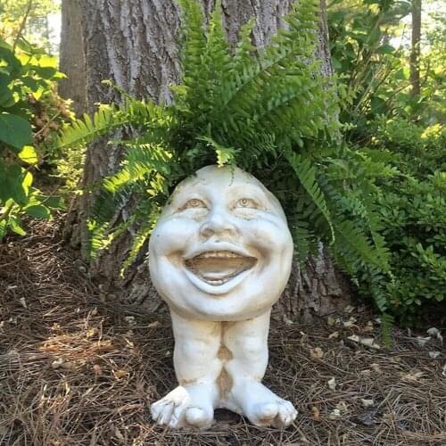 Statue Planter Garden Ornaments Of Grandma Resin Flower Pot Muggly Face Antique White 11*12*15cm Outdoor Interesting Pots