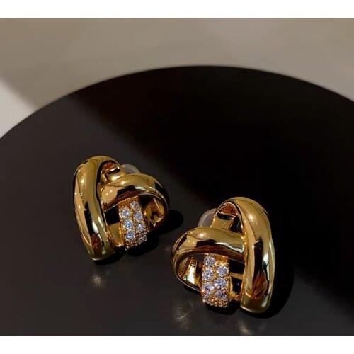 Love mosaic rhinestone earrings crystal geometric knotted earrings