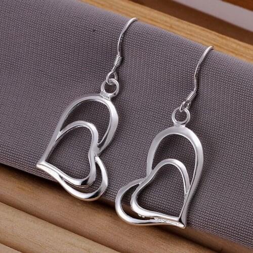 Fashion jewelry Earring For Women, Plated Earrings Double Heart Earrings E165 /TWGYGOYW ZZBKNXBP silver color