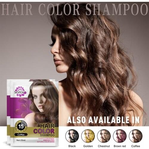 Sevich 5pcs/lot Hair Color Shampoo 25ml 5 Colors Hair Dye Shampoo Golden Coffee Red Chestnut Black Hair Color Product Unisex