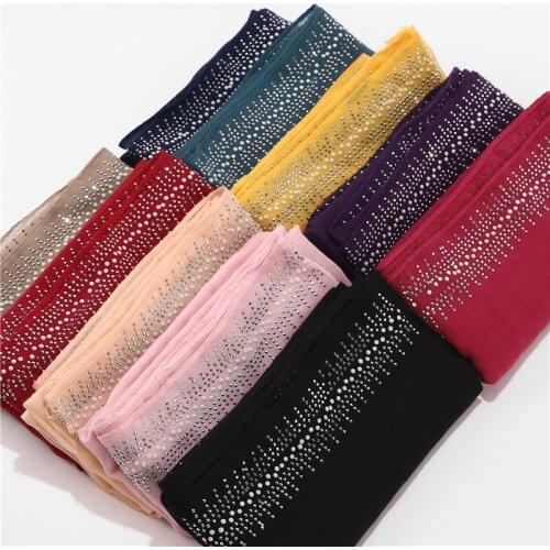 10pc/lot Viscose Soft Cotton Scarf With Diamond Womens Plain Pearls Hijab Scarf Female Hijab Scarf Shawl Wrap Muslim Hijabs