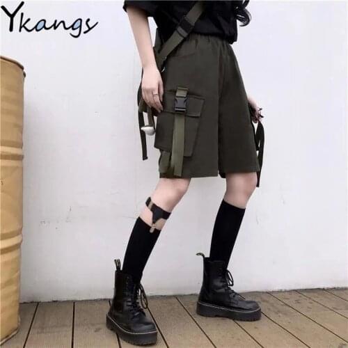 Summer High Waist Korean Pocket Fashion Harajuku Sports Biker Cargo Shorts Goth Street Hip Hop Baggy Joggers Women Shorts Female