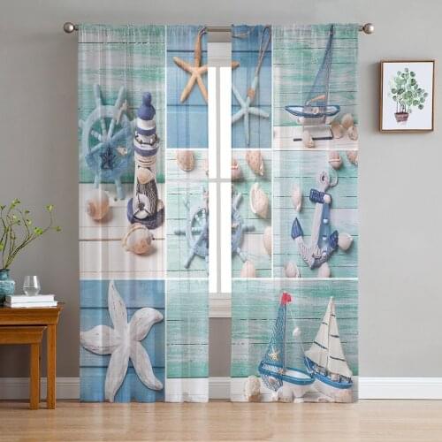 Marine Elements Lighthouse Vessel Sheer Curtains for Living Room Modern Voile Curtain Bedroom Tulle Curtains Window Drapes Decor