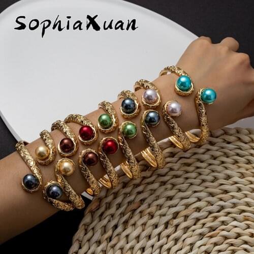 SophiaXuan New Design Hawaiian Fashion Bracelet Gold Plated Cuff Braceletes Wholesale Bangles for Wowen Teens Party gifts 2021