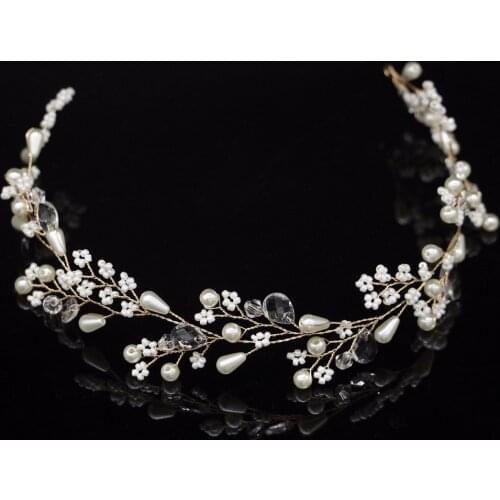 Pearl Flower Hair Vine Tiara Bride Head Chain Bridal Headbands Hair Ornaments Wedding Hair Accessories Hairband Pearl Headband