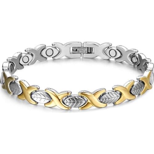 Titanium steel magnetic trend room electric gold leaf ladies fashion bracelet jewelry B00680
