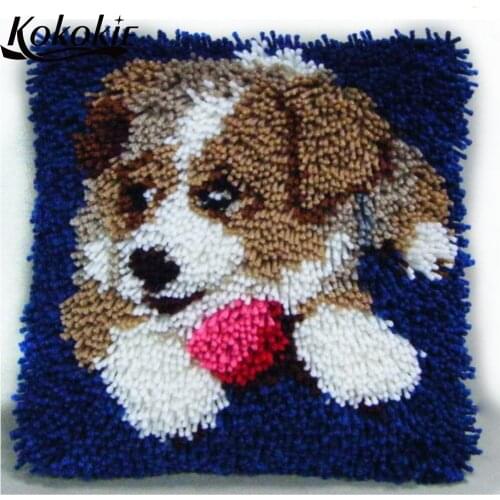 Latch hook rug dog printed canvas knooppakket tapijten accessories 3D diy carpet embroidery foamy floral kussen knooppakket