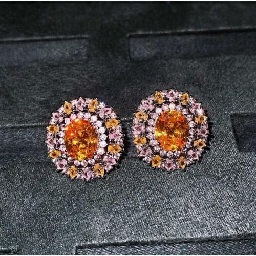 Luxury Oval Stud Earrings S925 Silver Fashion Elegant Jewelry Inlay White Yellow Zircon For Women Wedding Valentines Day Gift