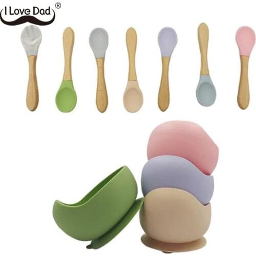 1 Set Solid Color Baby Feeding Food Tableware Candy Color Kids Dishes Soft Silicone Baby Eating Dinnerware Baby Training Bowls