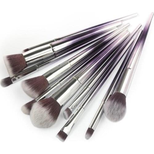 Super Good Quality 10pcs Purple Makeup Brushes Set Professional Face Powder Foundation Makeup Brush Blender Tools Gradient Color