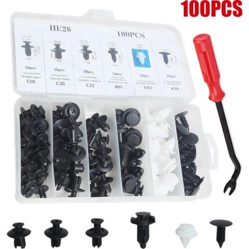 100/350Pcs Car Retainer clips Body Plastic Rivets Fasteners Push Bumper Door Trim Panel Screws with Removal Tool