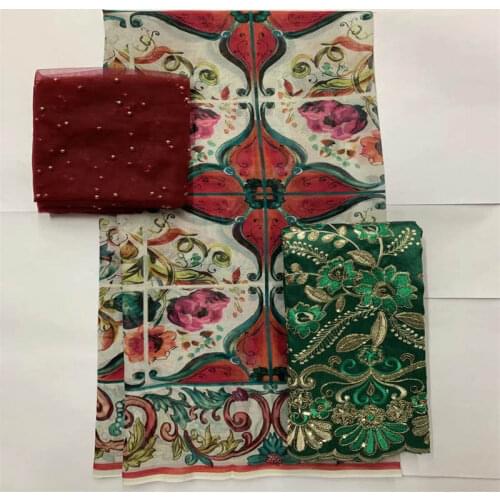 2yards scarf lace with 5yards clothes cotton with 2yards african george lace fashion dress print for women sewing material.L9167