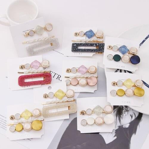3pcs/set Korean Fashion Acrylic Barrettes For Women Girl Hair Accessories Sequins Hollow Imitation Pearl Hair Pins Clips Jewelry