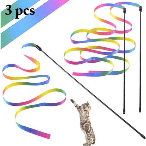 3pcs Pet Cat Teaser Multi Color Bird Feather Plush Cat Wand Cat Catcher Teaser Stick Mouse Fish Cat Interactive Toys With Bell