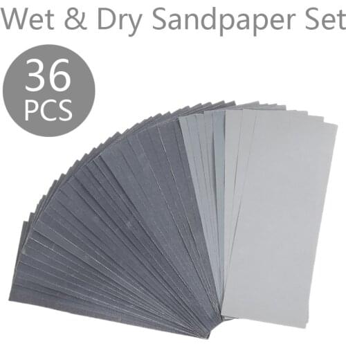36Pcs Sandpaper Grade Wet & Dry Paper Abrasive Tools Accessories 400 600 800 1000 1200 1500 2000 3000 Grit