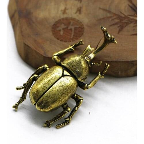 Antique Copper Beetles Figurines Miniature Home Garden Decoration Retro Brass Table Tea Pet Ornaments Simulation Insect Crafts