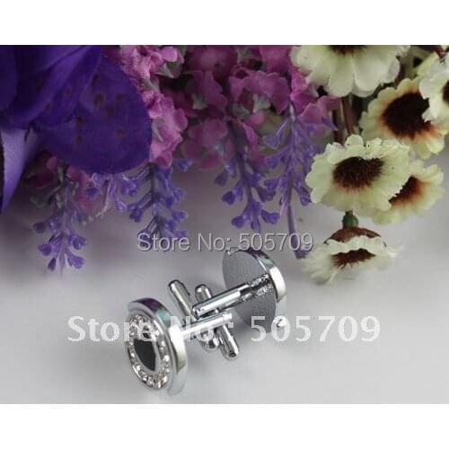 FREE SHIPPING 2 Sets black heart rhinestone round cufflinks #22246