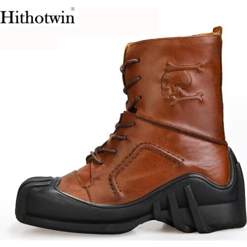 Skull Boots motorcycle boots mens tooling boots skull military boots short boots motorcycle riding boots cowhide Martin boots