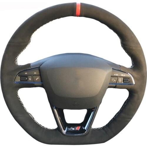 Black Suede Car Steering Wheel Cover for Seat Leon Cupra Leon ST Cupra Leon ST Cupra 2013-2019 Ateca Cupra Ateca FR 2016-2019