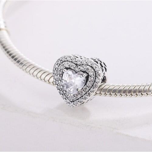 CZ Transparent Zircon Sparkling Hearts Pendant 925 Sterling Silver Beads Women Jewelry Fits Pandora Bracelet DIY Making
