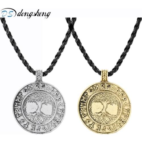 Dongsheng 1pcs Nordic Vikings Runes Amulet Pendant Necklace The Tree of Life Runes Pendant Necklace Nordic Talisman Men Jewelry